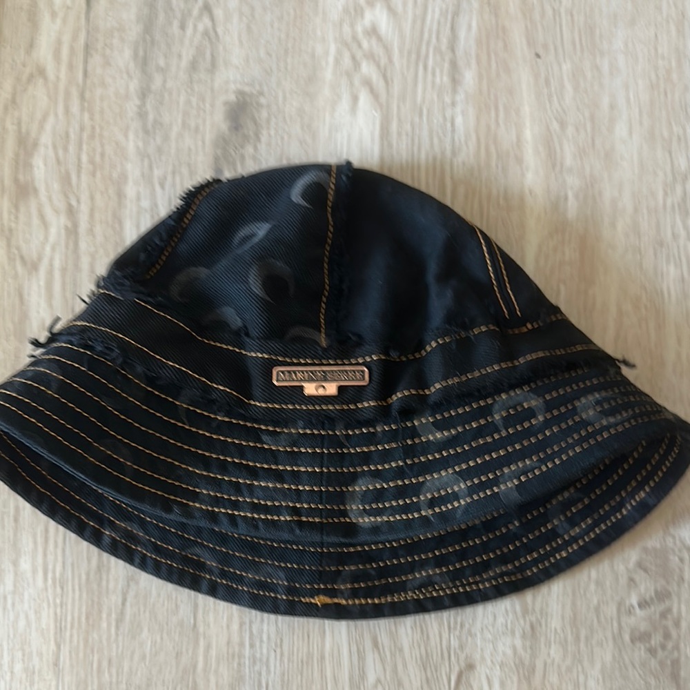 Marine Serre Black Bucket Hat with Gold Stitching